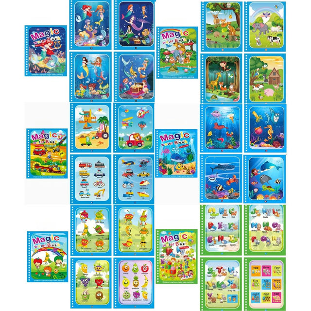 Carte de colorat cu apa Magic Book, reutilizabil, diverse modele, tip Montessori, buz - BUZ.RO