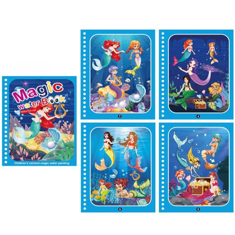 Carte de colorat cu apa Magic Book, reutilizabil, diverse modele, tip Montessori, buz