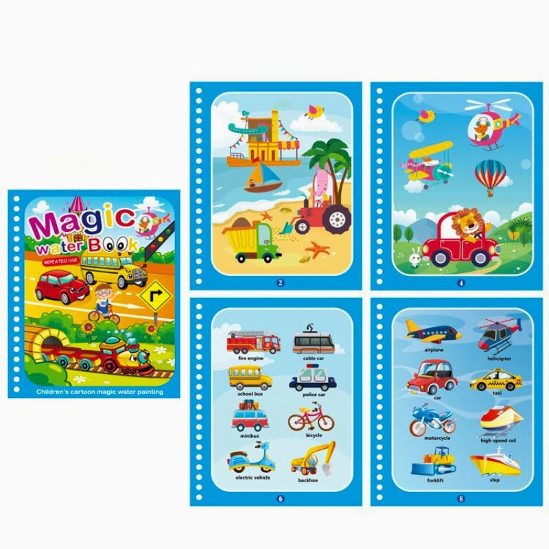 Carte de colorat cu apa Magic Book, reutilizabil, diverse modele, tip Montessori, buz