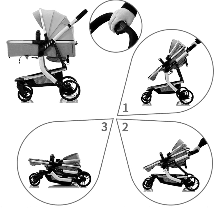 Carucior bebe 3 in 1, portabil, 3 pozitii ajustabile, cu fermoar, scoica, albastru - BUZ.RO