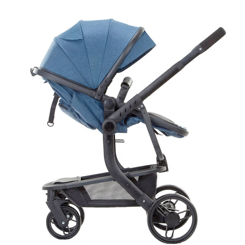 Carucior bebe 3 in 1, portabil, 3 pozitii ajustabile, cu fermoar, scoica, albastru