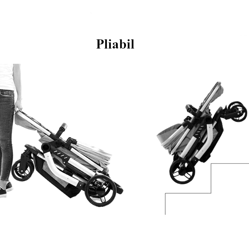 Carucior bebe 3 in 1, portabil, 3 pozitii ajustabile, cu fermoar, scoica, albastru