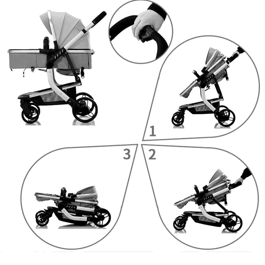 Carucior bebe 3 in 1, portabil, 3 pozitii ajustabile, cu fermoar, scoica, albastru