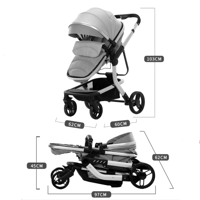 Carucior bebe 3 in 1, portabil, 3 pozitii ajustabile, cu fermoar, scoica, albastru