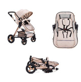Carucior premium 3in1, 4 anotimpuri, cos de dormit, scaun auto, cadru pentru dormit nou nascut, crem