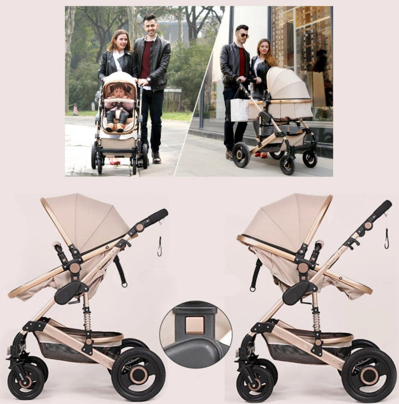 Carucior premium 3in1, 4 anotimpuri, cos de dormit, scaun auto, cadru pentru dormit nou nascut, crem