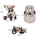 Carucior premium 3in1, 4 anotimpuri, cos de dormit, scaun auto, cadru pentru dormit nou nascut, crem