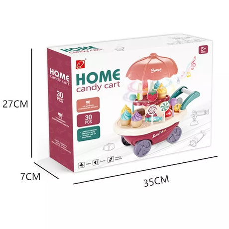 Carucior tip carusel cu inghetata si dulciuri, jucarie cu lumini si sunete, plastic, multicolor, 30x27 cm