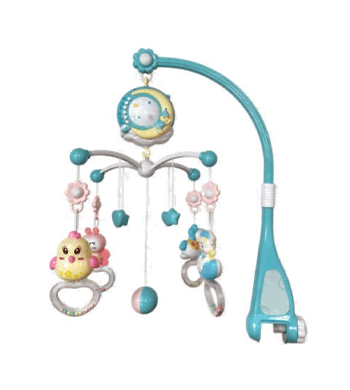 Carusel muzical pentru patut cu jucarii detasabile, cu telecomanda, rotatie 360, albastru - BUZ.RO