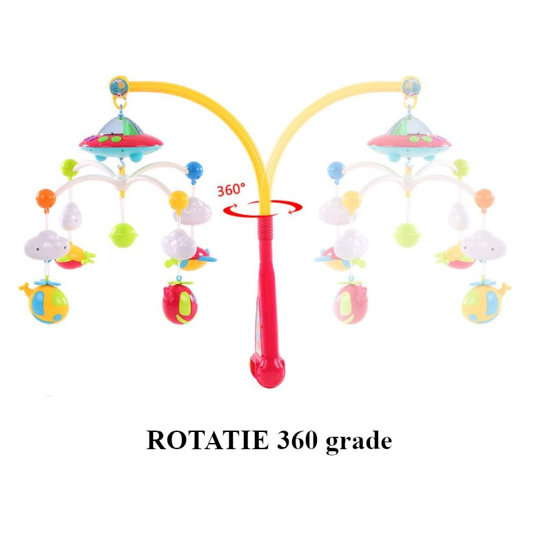 Carusel muzical pentru patut cu jucarii detasabile,  rotatie 360°, multicolor