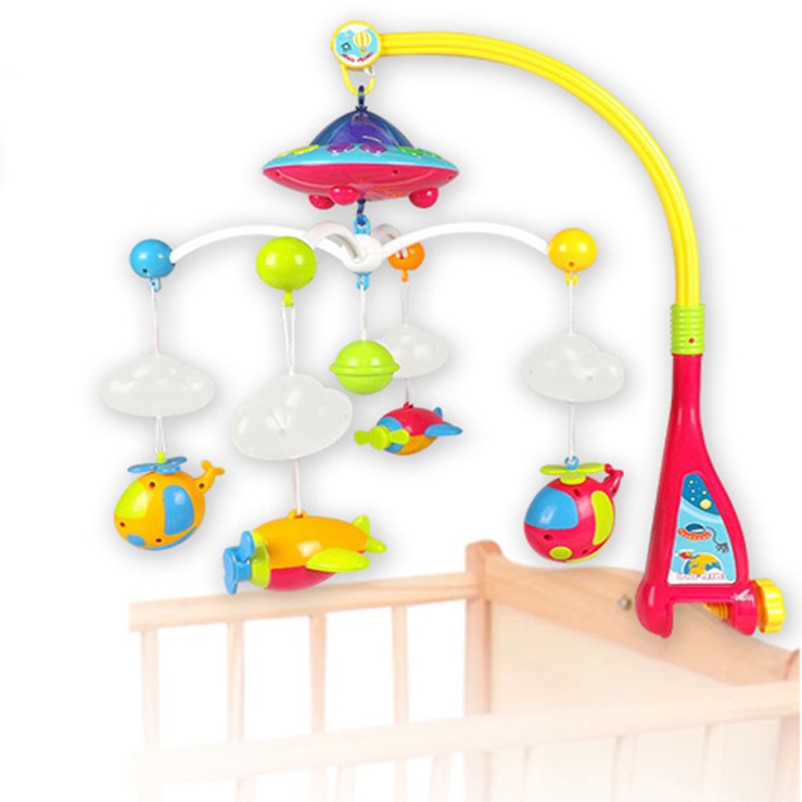 Carusel muzical pentru patut cu jucarii detasabile,  rotatie 360°, multicolor