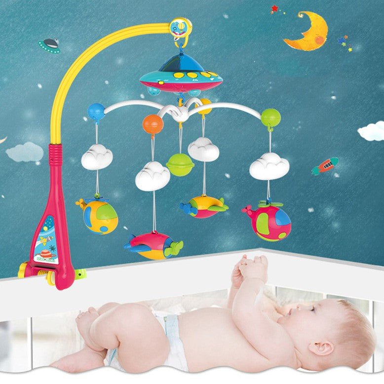 Carusel muzical pentru patut cu jucarii detasabile, rotatie 360°, multicolor - BUZ.RO