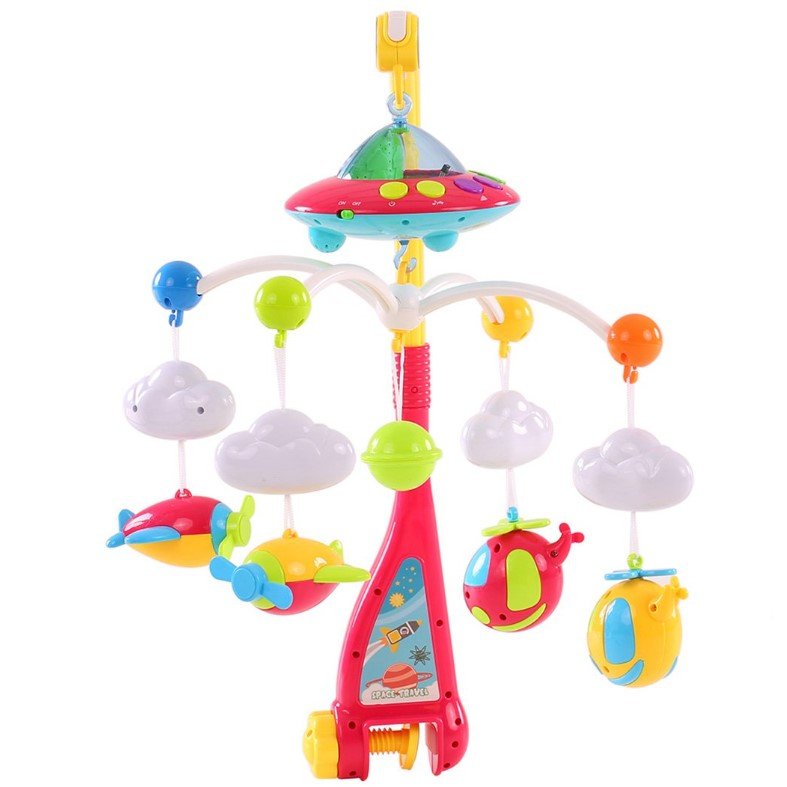 Carusel muzical pentru patut cu jucarii detasabile, rotatie 360°, multicolor - BUZ.RO