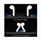 Casti bluetooth, i7 tws, wireless, incarcare USB, albe