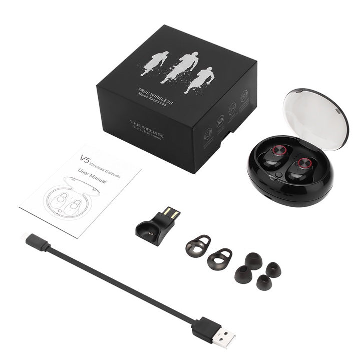 Casti bluetooth wireless, bluetooth 5.0, audio in-ear, handsfree, compatibile android & iOS, negru