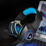 Casti gaming, HunterSpider V1 pro, super deep bass, lumina LED in 7 culori, microfon noise cancelling, protectie ureche din piele, negru-albastru