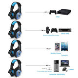 Casti gaming, HunterSpider V1 pro, super deep bass, lumina LED in 7 culori, microfon noise cancelling, protectie ureche din piele, negru-albastru
