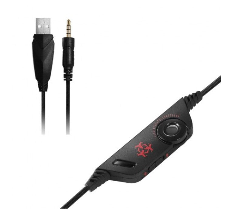 Casti gaming, hunterspider V1 pro, super deep bass, lumina LED in 7 culori, microfon noise cancelling, protectie ureche din piele, negru - rosu - BUZ.RO