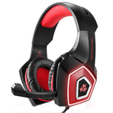 Casti gaming, hunterspider V1 pro, super deep bass, lumina LED in 7 culori, microfon noise cancelling, protectie ureche din piele, negru-rosu