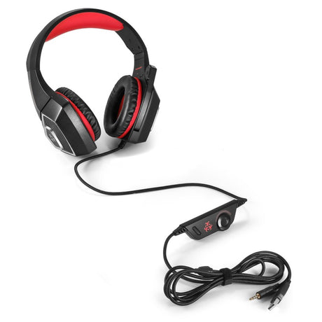 Casti gaming, hunterspider V1 pro, super deep bass, lumina LED in 7 culori, microfon noise cancelling, protectie ureche din piele, negru-rosu