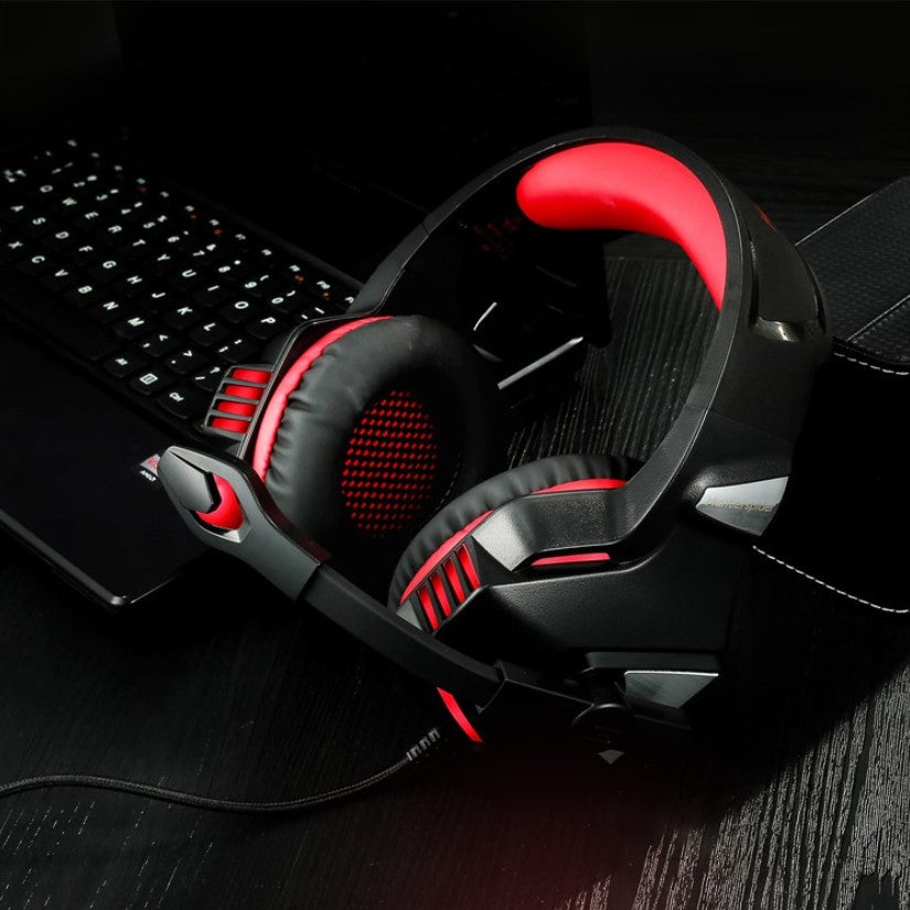 Casti gaming, HunterSpider V3 pro, super deep bass, lumina LED, pentru PC, PS, xbox, microfon noise cancelling, protectie ureche din piele, rosu