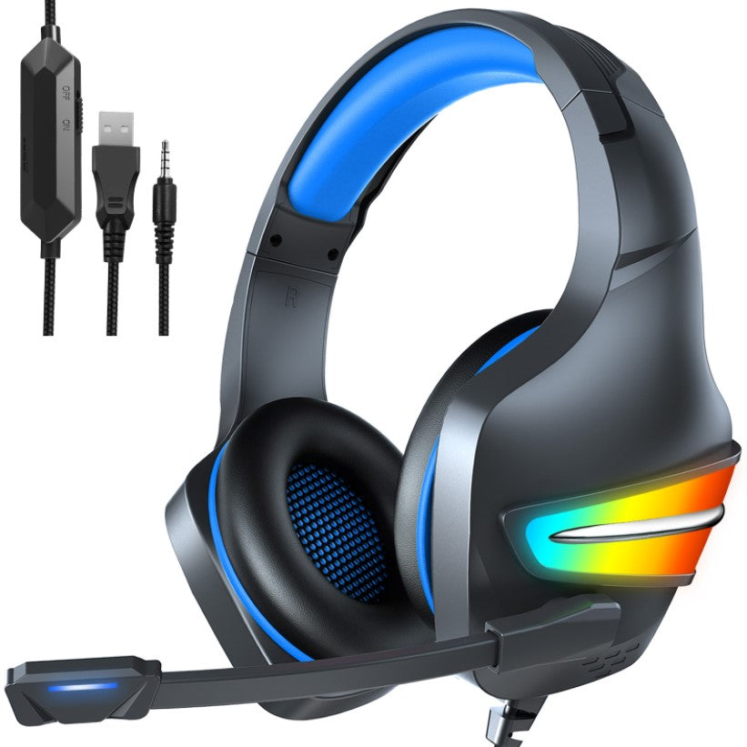 Casti gaming, jack 3 mm, iluminare LED, control volum, pentru PC, PS, xbox, negru-albastru