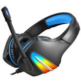 Casti gaming, jack 3 mm, iluminare LED, control volum, pentru PC, PS, xbox, negru-albastru