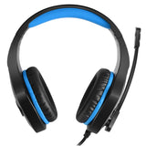Casti gaming, jack 3 mm, iluminare LED, control volum, pentru PC, PS, xbox, negru-albastru