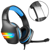 Casti gaming, jack 3 mm, iluminare LED, control volum, pentru PC, PS, xbox, negru-albastru