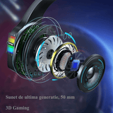 Casti gaming, jack 3.5 mm, iluminare LED, control volum, pentru PC, PS, xbox, negru - rosu - BUZ.RO