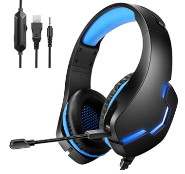 Casti gaming, pentru jocuri, USB, stereo cu fir, RGB, microfon noise cancelling, LED, deep bass, albastru-negru