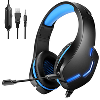 Casti gaming, pentru jocuri, USB, stereo cu fir, RGB, microfon noise cancelling, LED, deep bass, albastru-negru