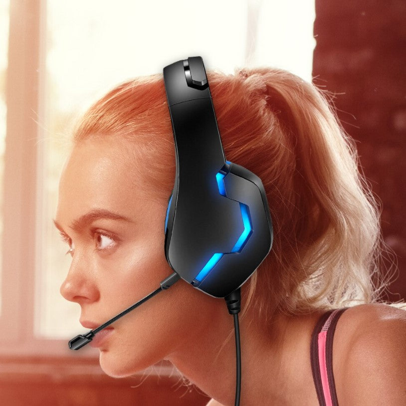 Casti gaming, pentru jocuri, USB, stereo cu fir, RGB, microfon noise cancelling, LED, deep bass, albastru-negru