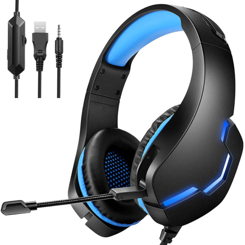 Casti gaming, pentru jocuri, USB, stereo cu fir, RGB, microfon noise cancelling, LED, deep bass, albastru-negru