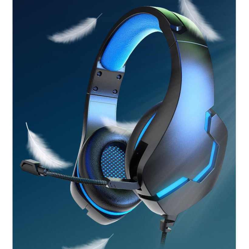 Casti gaming, pentru jocuri, USB, stereo cu fir, RGB, microfon noise cancelling, LED, deep bass, albastru-negru