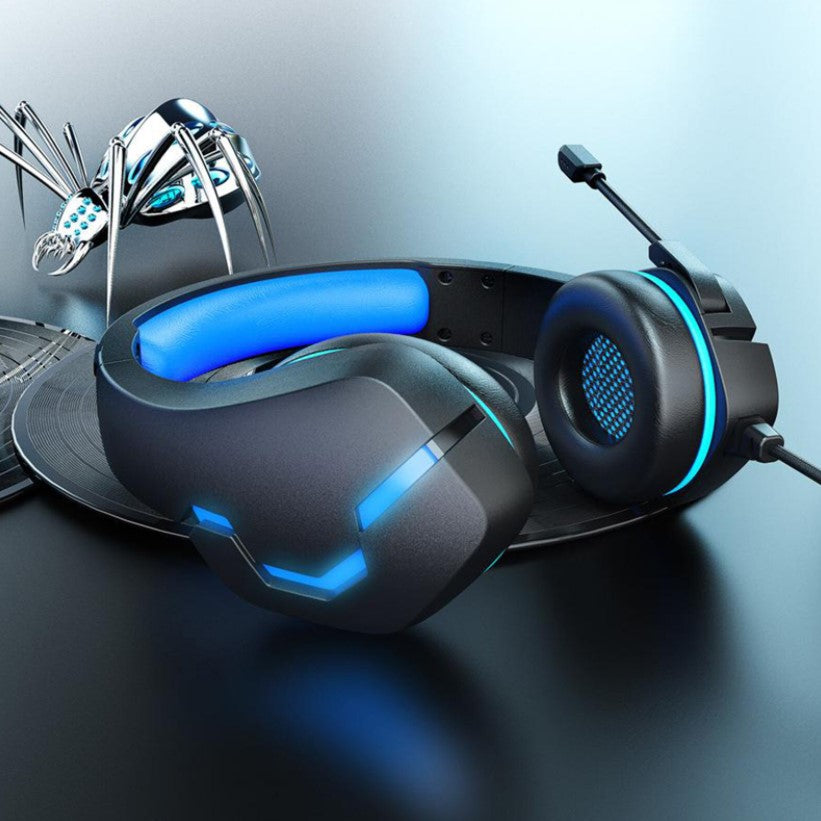 Casti gaming, pentru jocuri, USB, stereo cu fir, RGB, microfon noise cancelling, LED, deep bass, albastru-negru