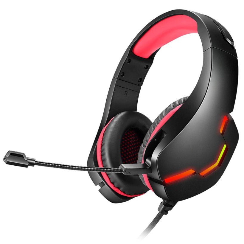 Casti gaming, pentru jocuri, USB, stereo cu fir, RGB, microfon noise cancelling, LED, deep bass, rosu - negru - BUZ.RO