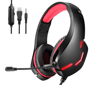 Casti gaming, pentru jocuri, USB, stereo cu fir, RGB, microfon noise cancelling, LED, deep bass, rosu - negru - BUZ.RO
