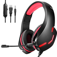 Casti gaming, pentru jocuri, USB, stereo cu fir, RGB, microfon noise cancelling, LED, deep bass, rosu-negru