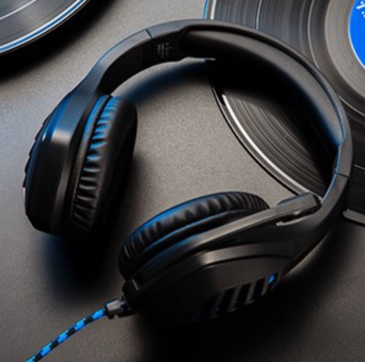 Casti gaming, stereo, cu lumina LED, super deep bass, pentru PC / XBOX / PS, microfon noise cancelling, negru - albastru - BUZ.RO