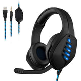 Casti gaming, stereo, cu lumina LED, super deep bass, pentru PC / XBOX / PS, microfon noise cancelling, negru - albastru - BUZ.RO