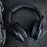 Casti gaming, stereo, cu lumina LED, super deep bass, pentru PC / XBOX / PS, microfon noise cancelling, negru - albastru - BUZ.RO