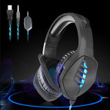 Casti gaming, stereo, cu lumina LED, super deep bass, pentru PC / XBOX / PS, microfon noise cancelling, negru - albastru - BUZ.RO