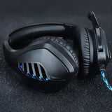 Casti gaming, stereo, cu lumina LED, super deep bass, pentru PC / XBOX / PS, microfon noise cancelling, negru - albastru - BUZ.RO