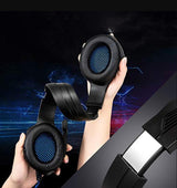 Casti gaming, stereo, cu lumina LED, super deep bass, pentru PC / XBOX / PS, microfon noise cancelling, negru-albastru
