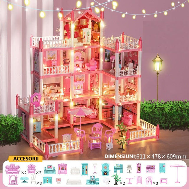 Casuta de papusi , casa multifunctionala , cu etaj , interactiva , multiple accesorii ,34 piese - BUZ.RO