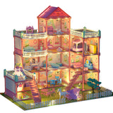 Casuta de papusi, casa papusi cu mobilier si jucarii, iluminat cu LED, DIY, 80x72x69 cm