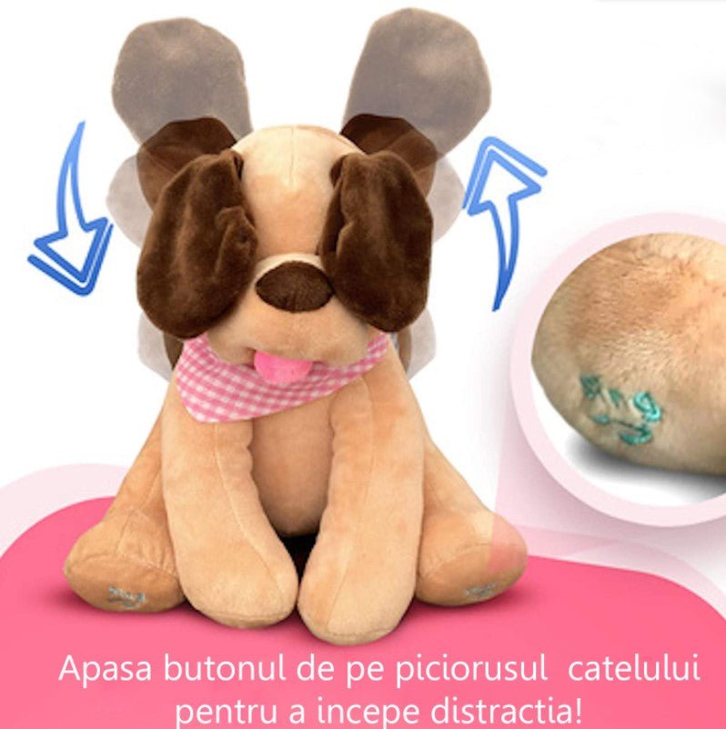 Catel de plus, catel interactiv, peek a boo, v - ati ascunselea, maro, 26 cm - BUZ.RO