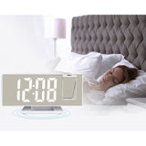Ceas multifunctional cu LED si proiectie, stil oglinda, alarma digitala, afisaj LCD temperatura, pentru birou, mod noapte / zi, alb - BUZ.RO