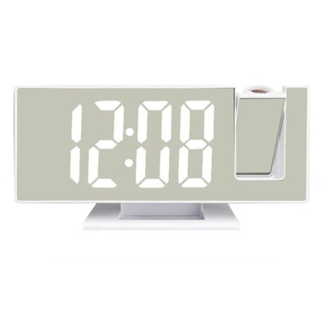 Ceas multifunctional cu LED si proiectie, stil oglinda, alarma digitala, afisaj LCD temperatura, pentru birou, mod noapte / zi, alb - BUZ.RO